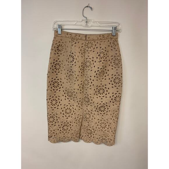 BR Womens Skirt SZ 0 Tan Cutout Lace Pencil Office Sophisticated Coquette - Picture 3 of 9